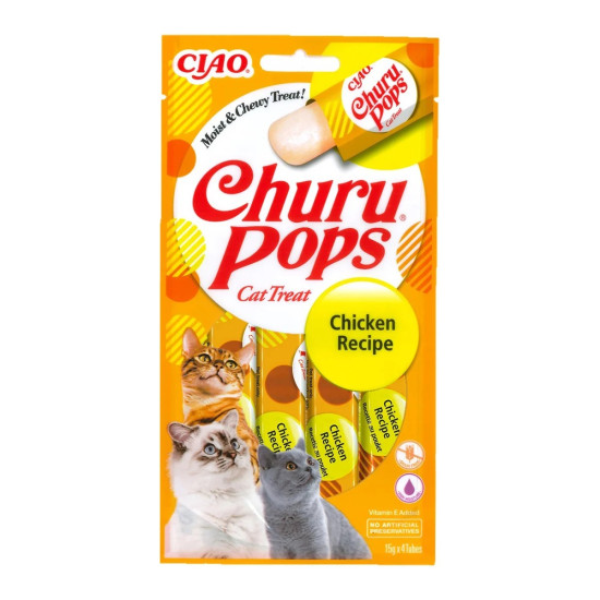 Churu Pops Recompensă Suculentă cu Pui pentru Pisici, 15 g x 4 buc